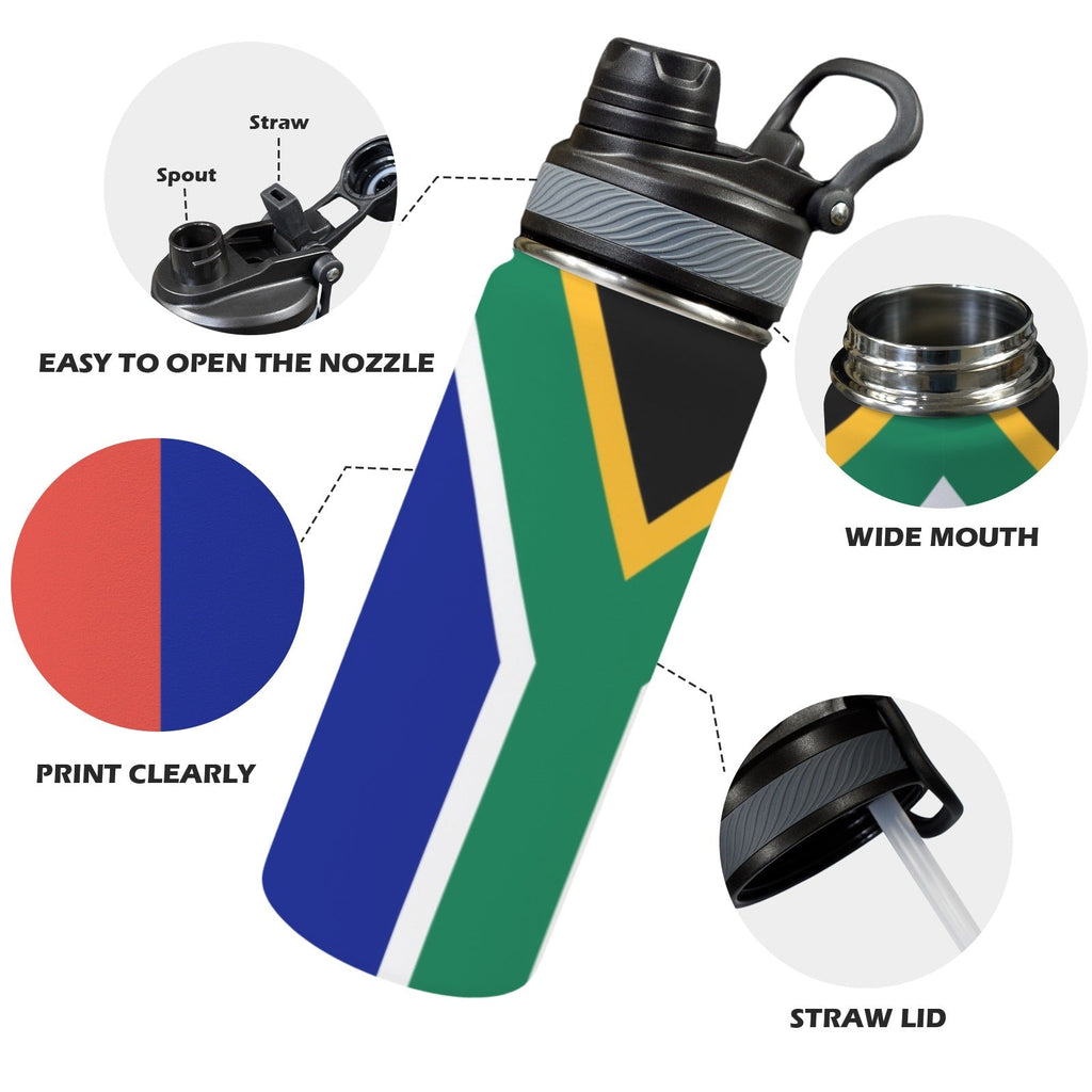 South Africa Flag Insulated Water Bottle with Dual - Use Lid (18oz) - Conscious Apparel Store