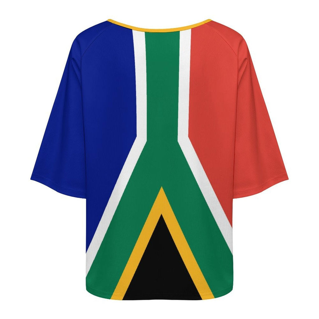 South Africa Flag Women’s Loose Half-Sleeve Boat Neck T-Shirt - Conscious Apparel Store