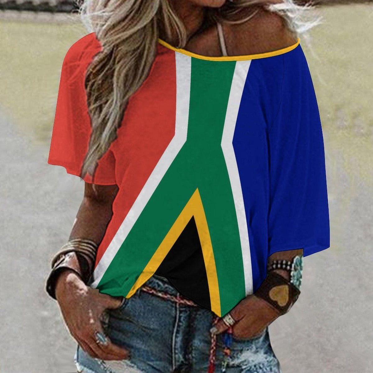 South Africa Flag Women’s Loose Half-Sleeve Boat Neck T-Shirt - Conscious Apparel Store