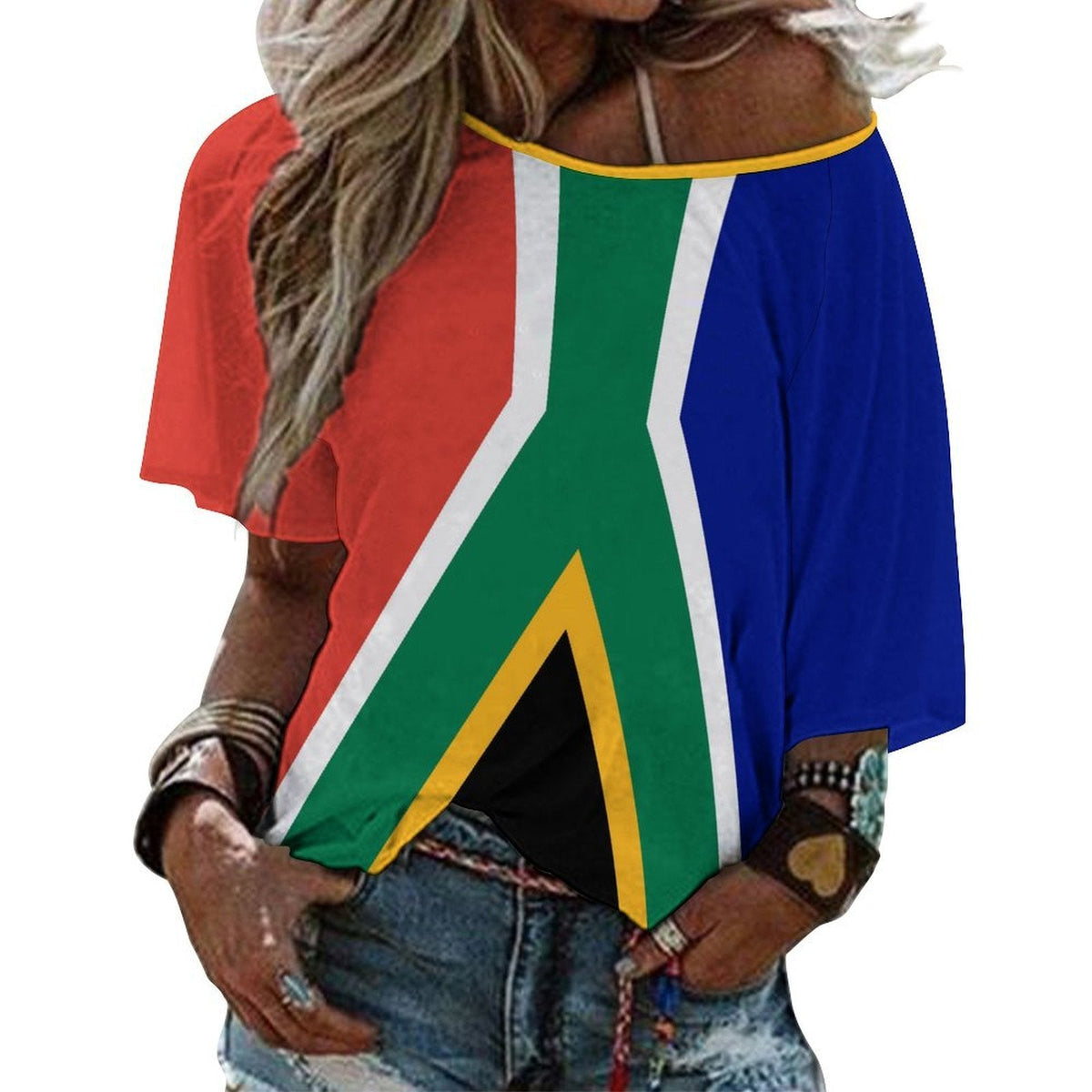 South Africa Flag Women’s Loose Half-Sleeve Boat Neck T-Shirt - Conscious Apparel Store