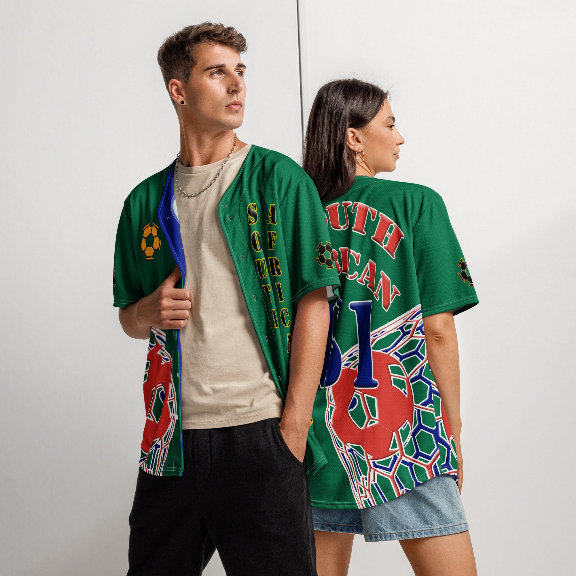 South Africa Football Themed Button-Down Sport Jersey - Conscious Apparel Store