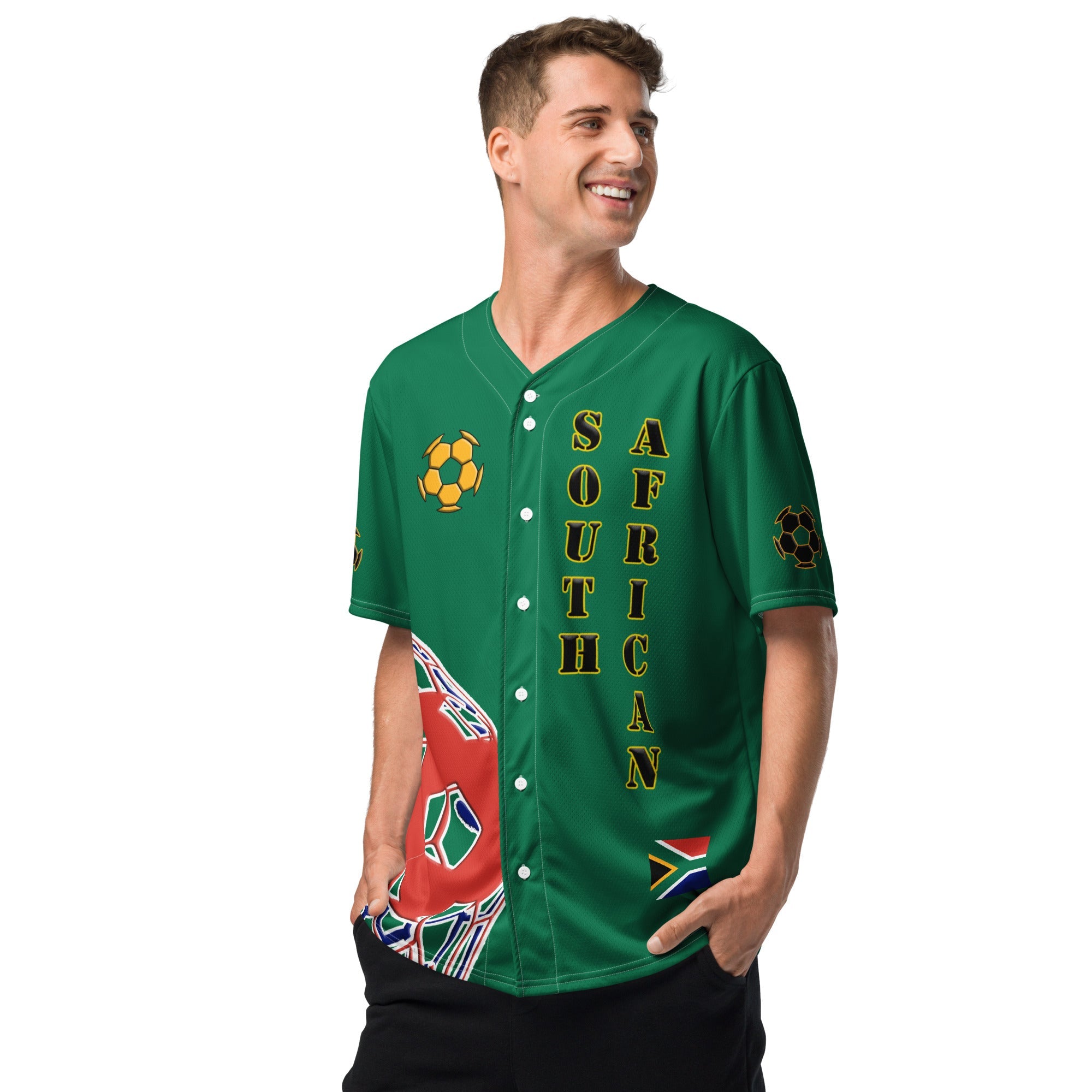 South Africa Football Themed Button-Down Sport Jersey - Conscious Apparel Store