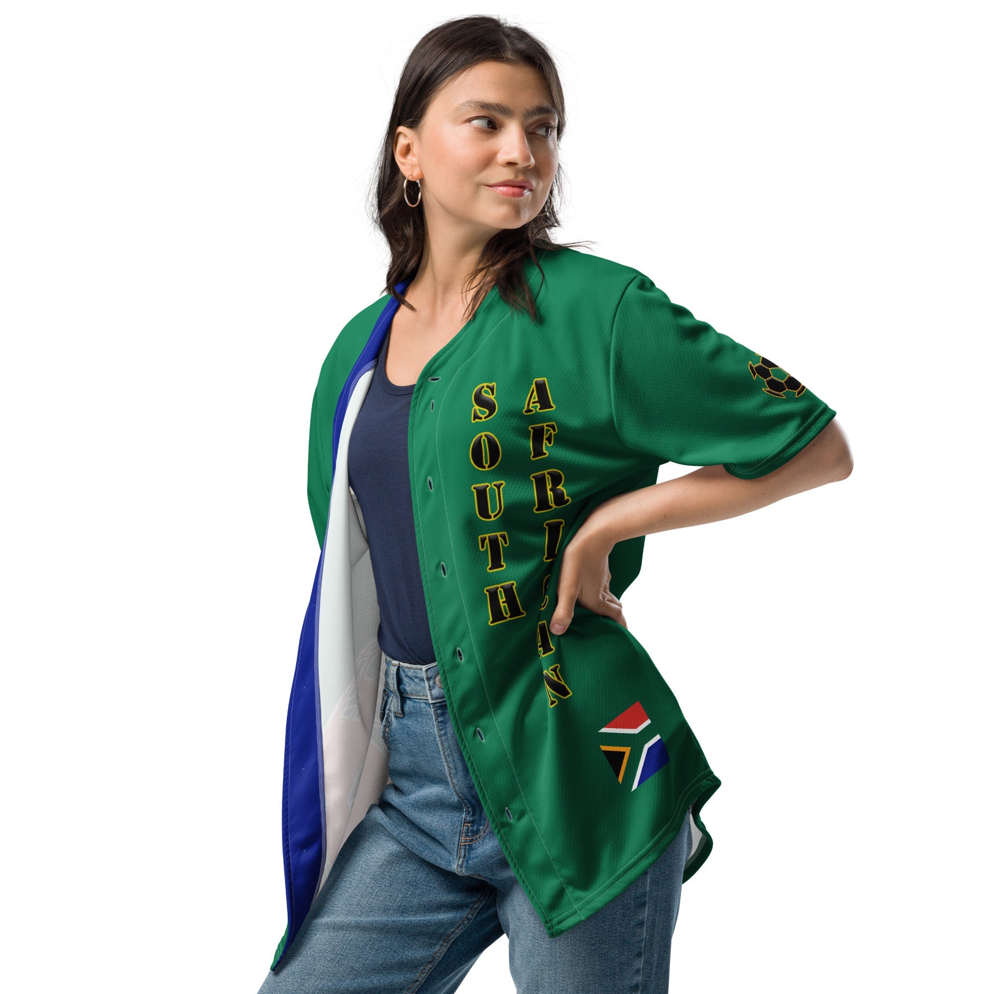 South Africa Football Themed Button-Down Sport Jersey - Conscious Apparel Store
