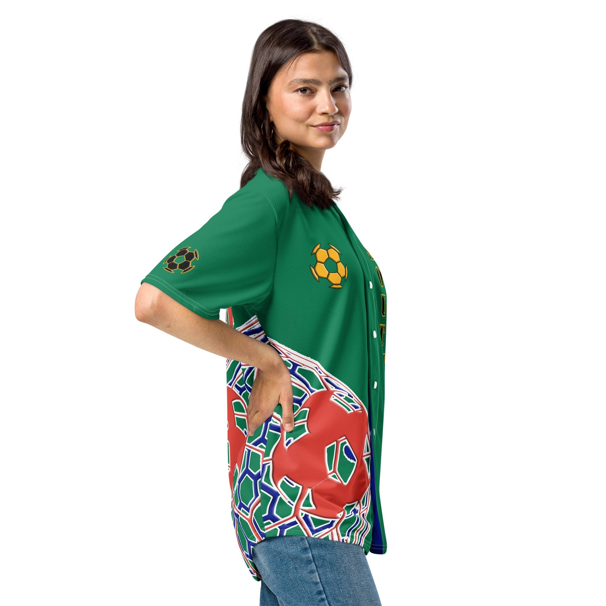 South Africa Football Themed Button-Down Sport Jersey - Conscious Apparel Store
