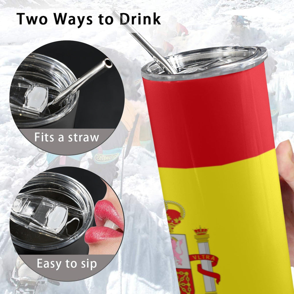 Spain Flag 20oz Tall Skinny Tumbler with Lid and Straw - Conscious Apparel Store