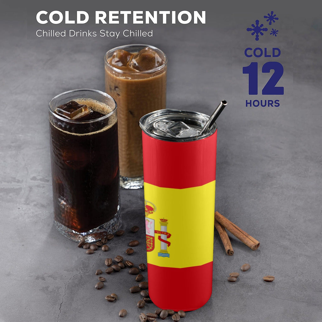 Spain Flag 20oz Tall Skinny Tumbler with Lid and Straw - Conscious Apparel Store