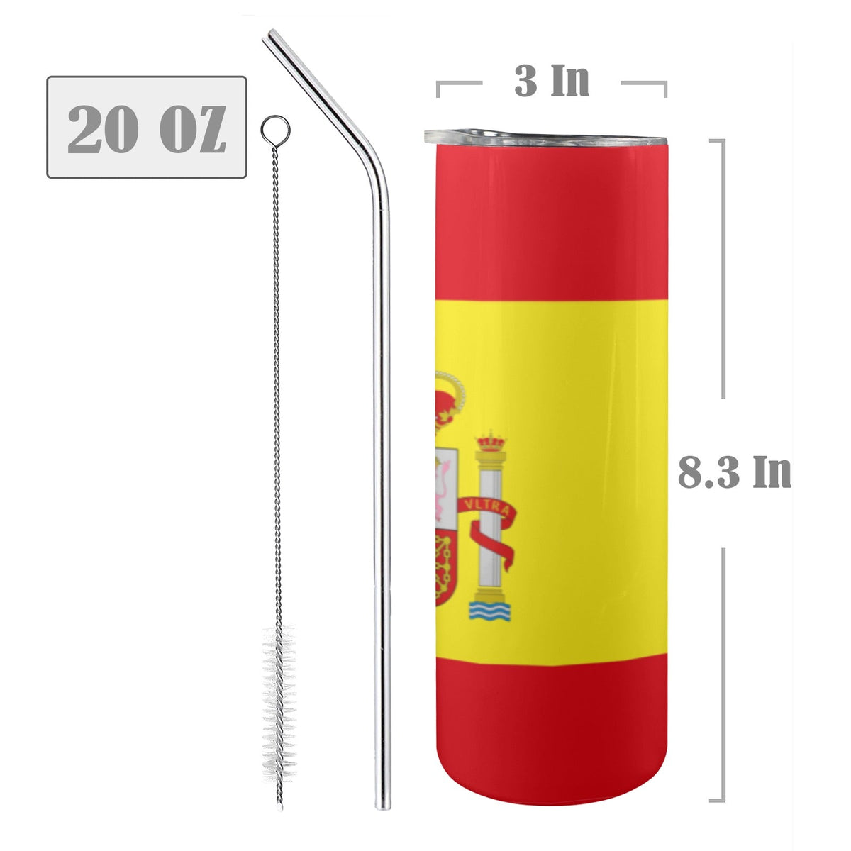 Spain Flag 20oz Tall Skinny Tumbler with Lid and Straw - Conscious Apparel Store