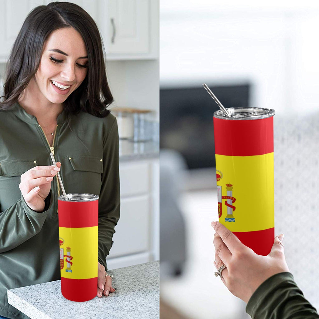 Spain Flag 20oz Tall Skinny Tumbler with Lid and Straw - Conscious Apparel Store