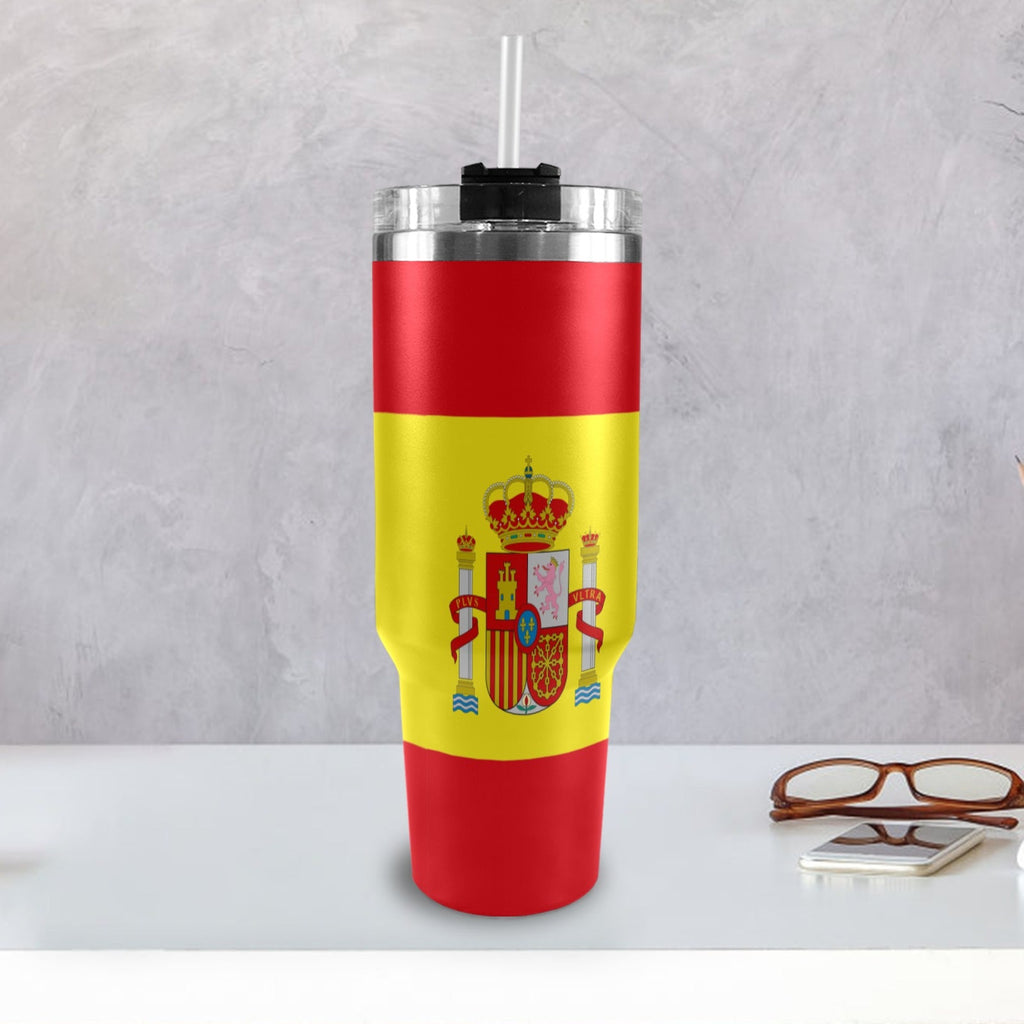 Spain Flag 40oz Tumbler with Black Handle - Conscious Apparel Store
