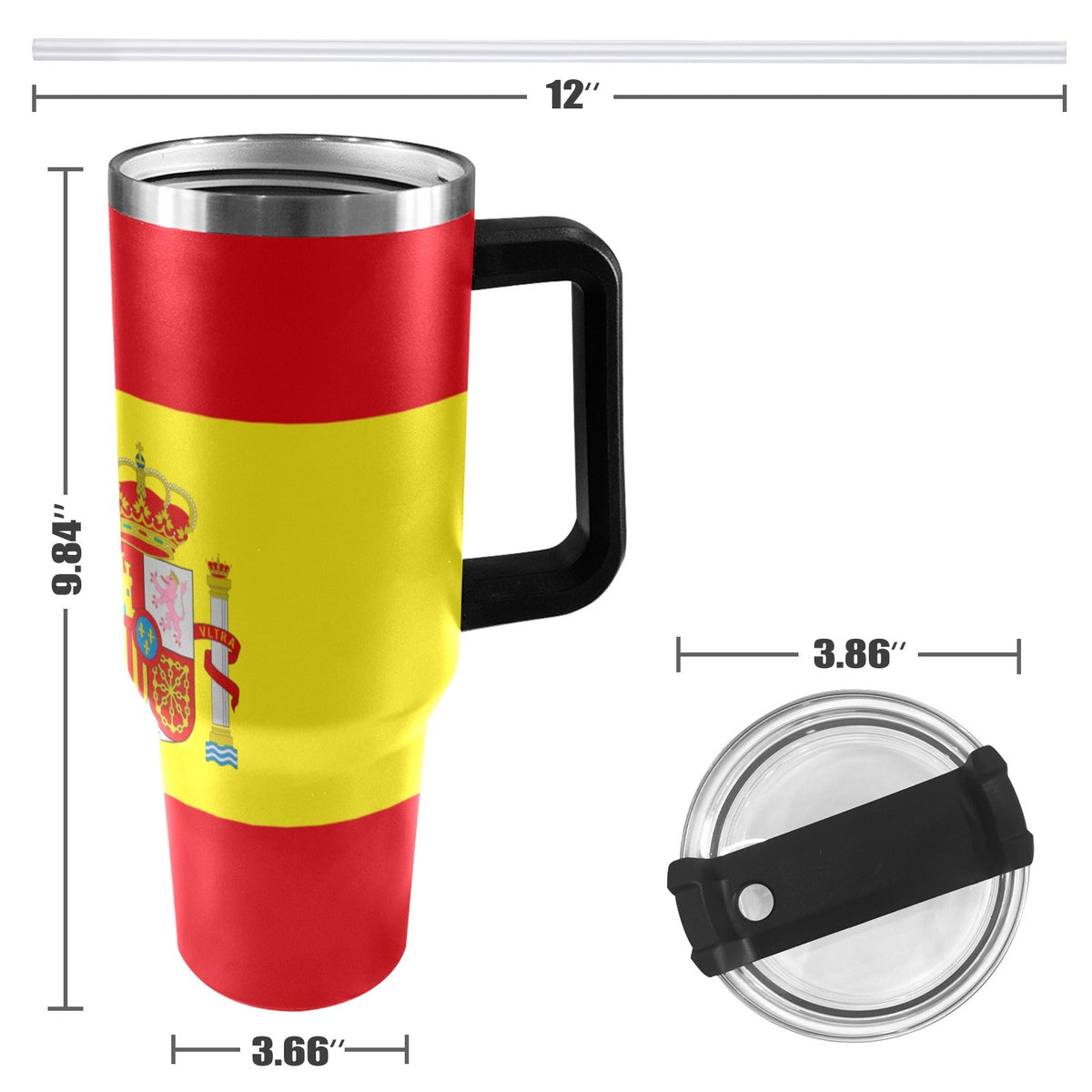Spain Flag 40oz Tumbler with Black Handle - Conscious Apparel Store