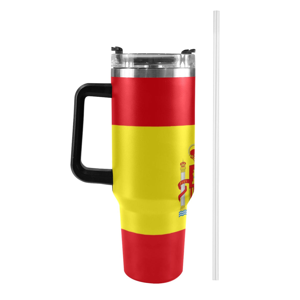 Spain Flag 40oz Tumbler with Black Handle - Conscious Apparel Store