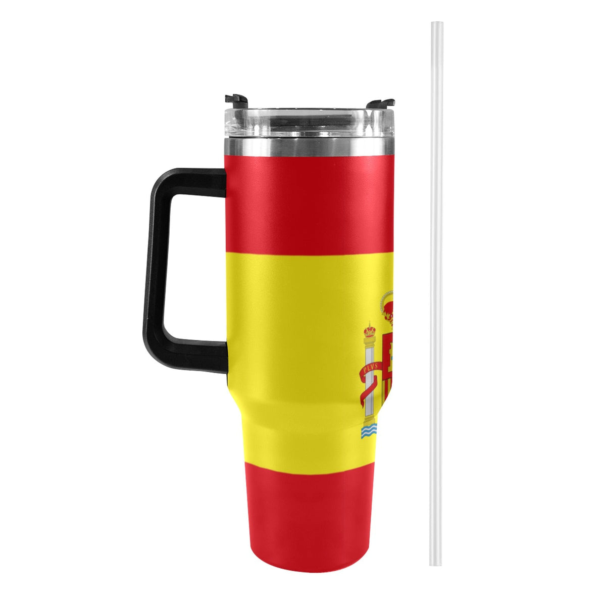 Spain Flag 40oz Tumbler with Black Handle - Conscious Apparel Store