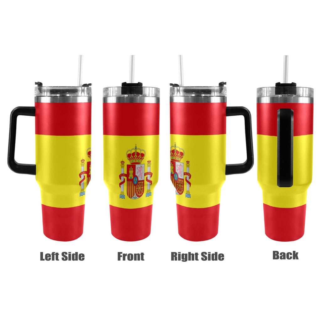 Spain Flag 40oz Tumbler with Black Handle - Conscious Apparel Store