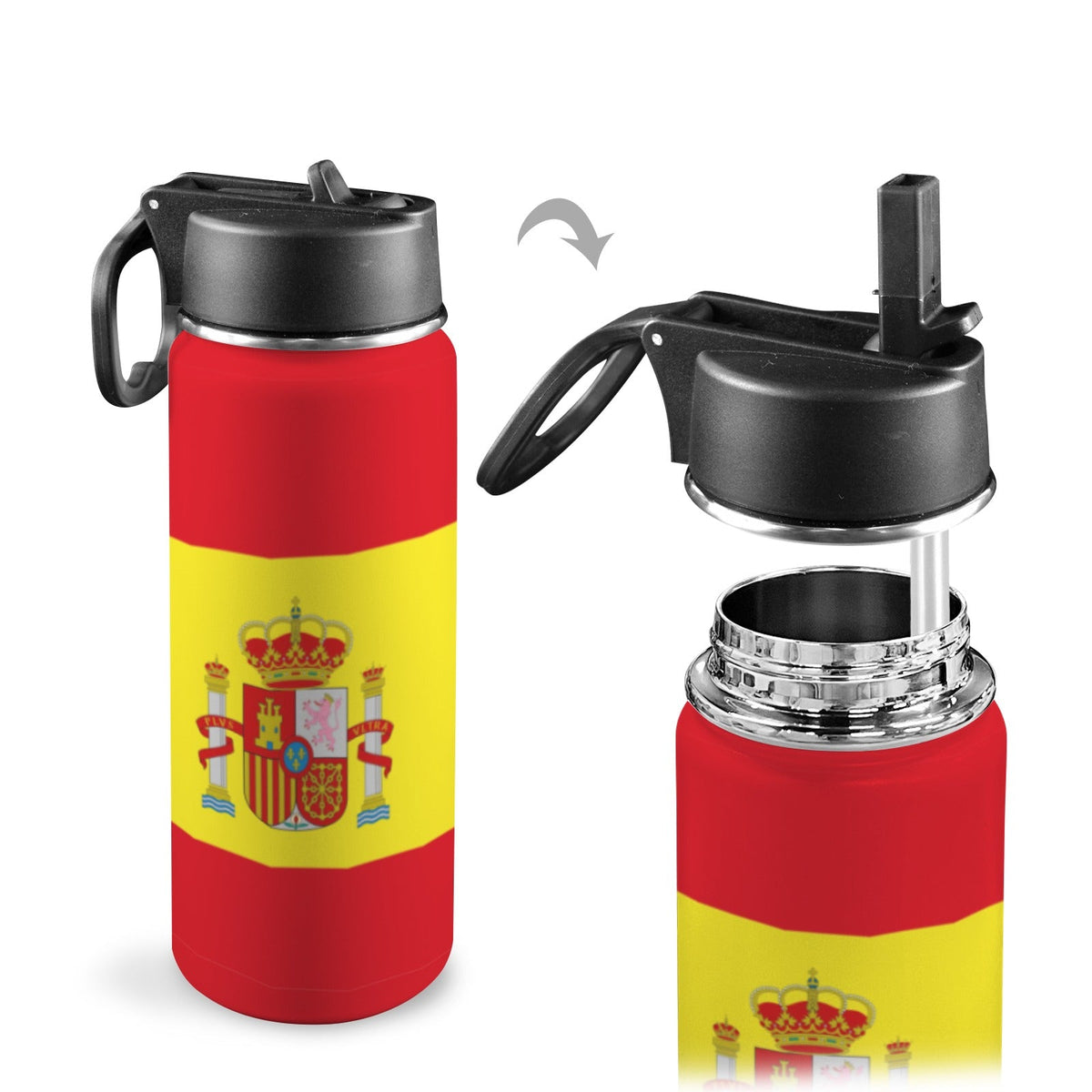 Spain Flag Insulated Water Bottle with Straw Lid (18oz) - Conscious Apparel Store