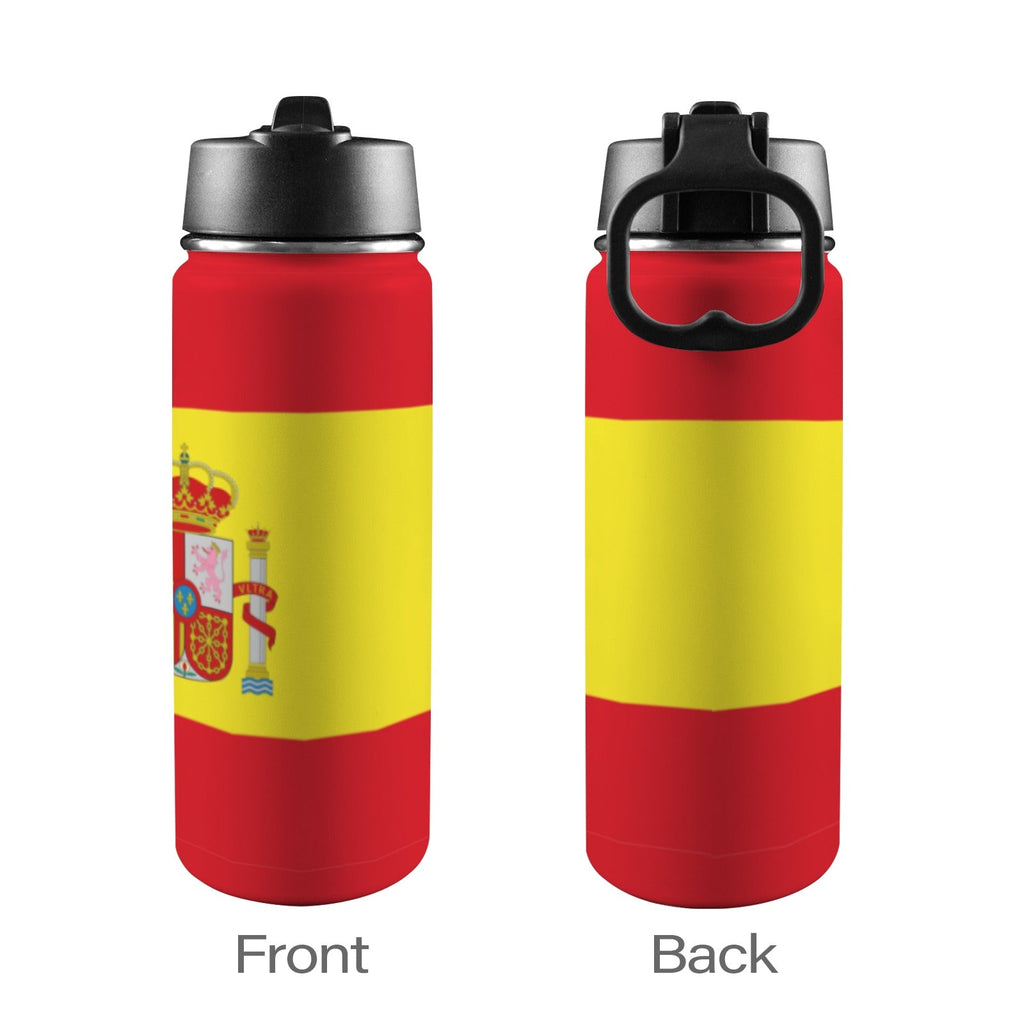 Spain Flag Insulated Water Bottle with Straw Lid (18oz) - Conscious Apparel Store
