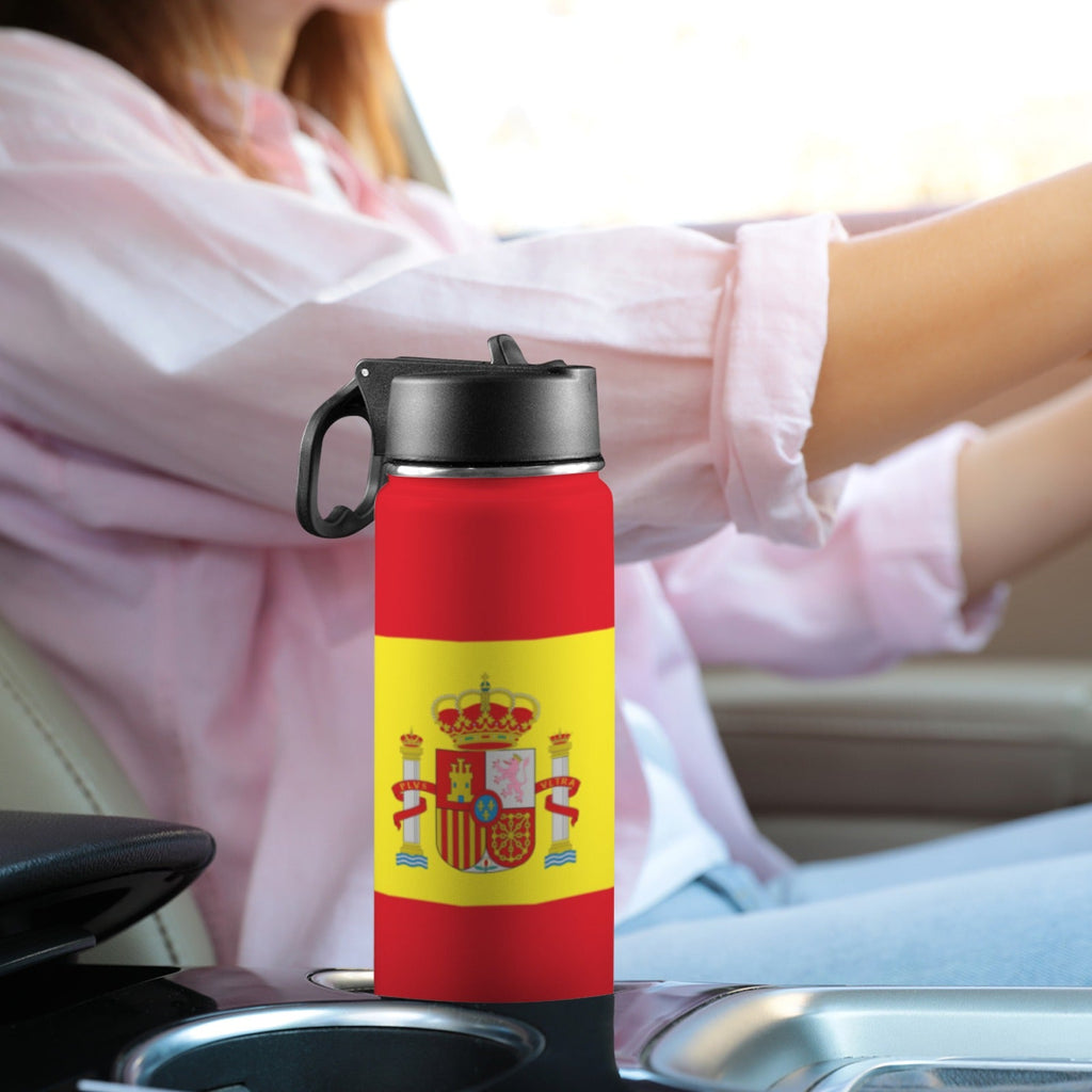 Spain Flag Insulated Water Bottle with Straw Lid (18oz) - Conscious Apparel Store