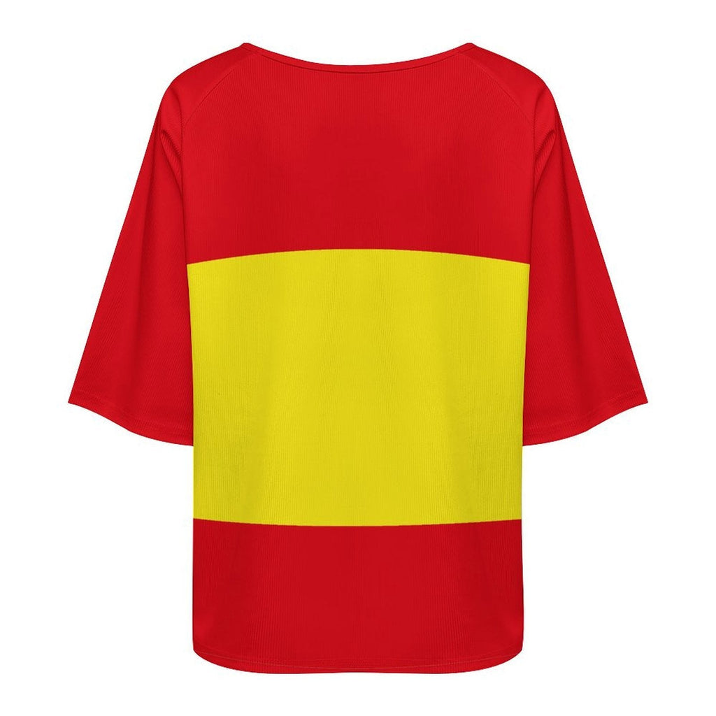 Spain Flag Women’s Loose Half-Sleeve Boat Neck T-Shirt - Conscious Apparel Store