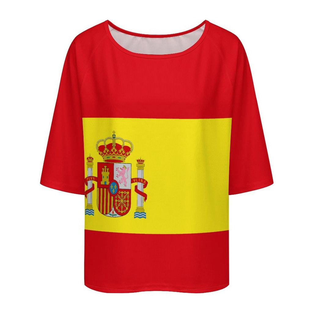 Spain Flag Women’s Loose Half-Sleeve Boat Neck T-Shirt - Conscious Apparel Store