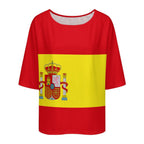 Spain Flag Women’s Loose Half-Sleeve Boat Neck T-Shirt - Conscious Apparel Store