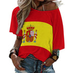 Spain Flag Women’s Loose Half-Sleeve Boat Neck T-Shirt - Conscious Apparel Store
