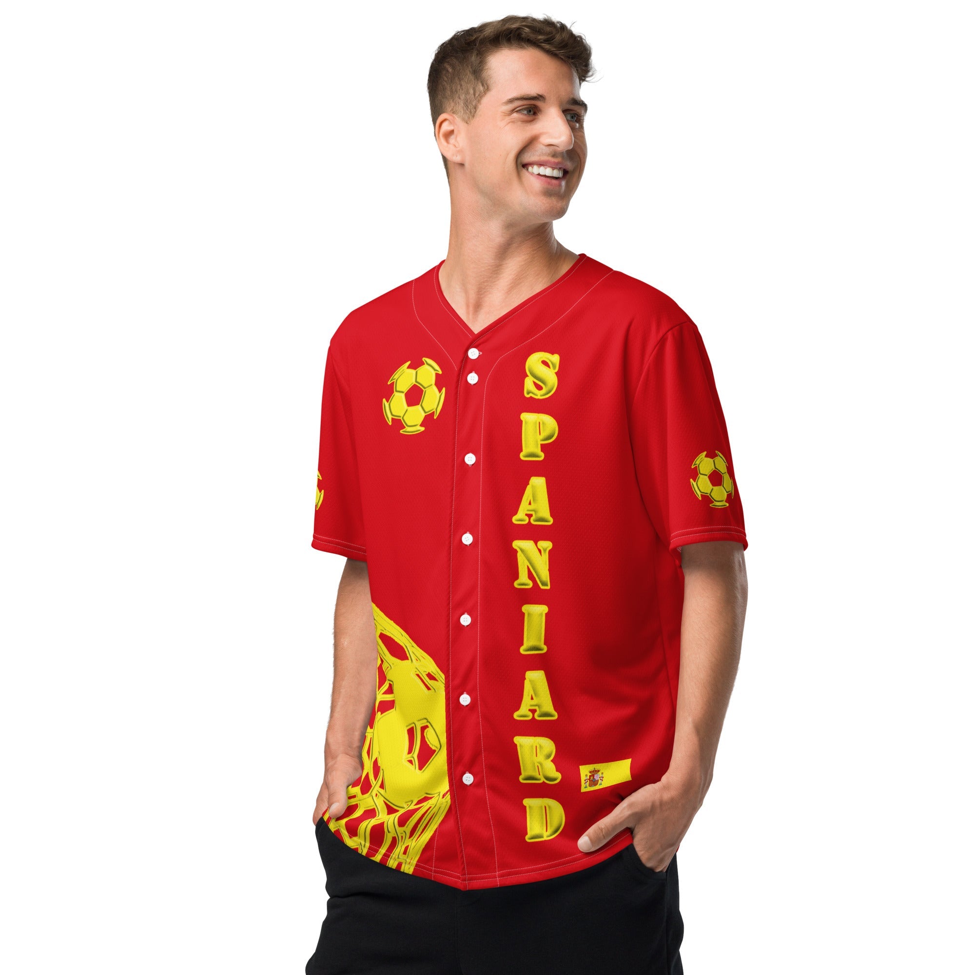 Spain Football Themed Button-Down Sport Jersey - Conscious Apparel Store