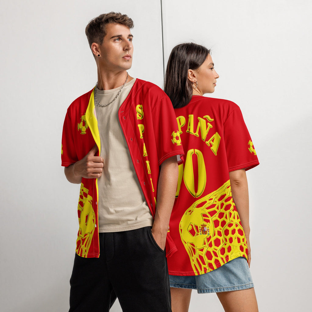 Spain Football Themed Button-Down Sport Jersey - Conscious Apparel Store