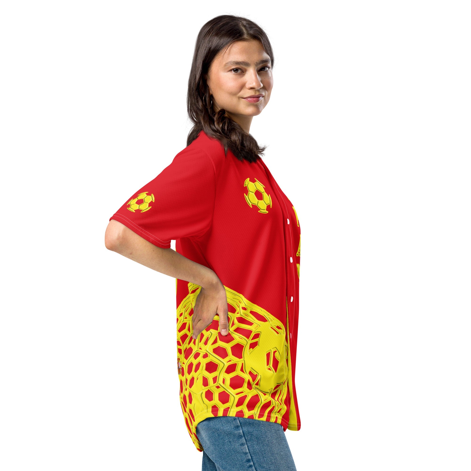 Spain Football Themed Button-Down Sport Jersey - Conscious Apparel Store
