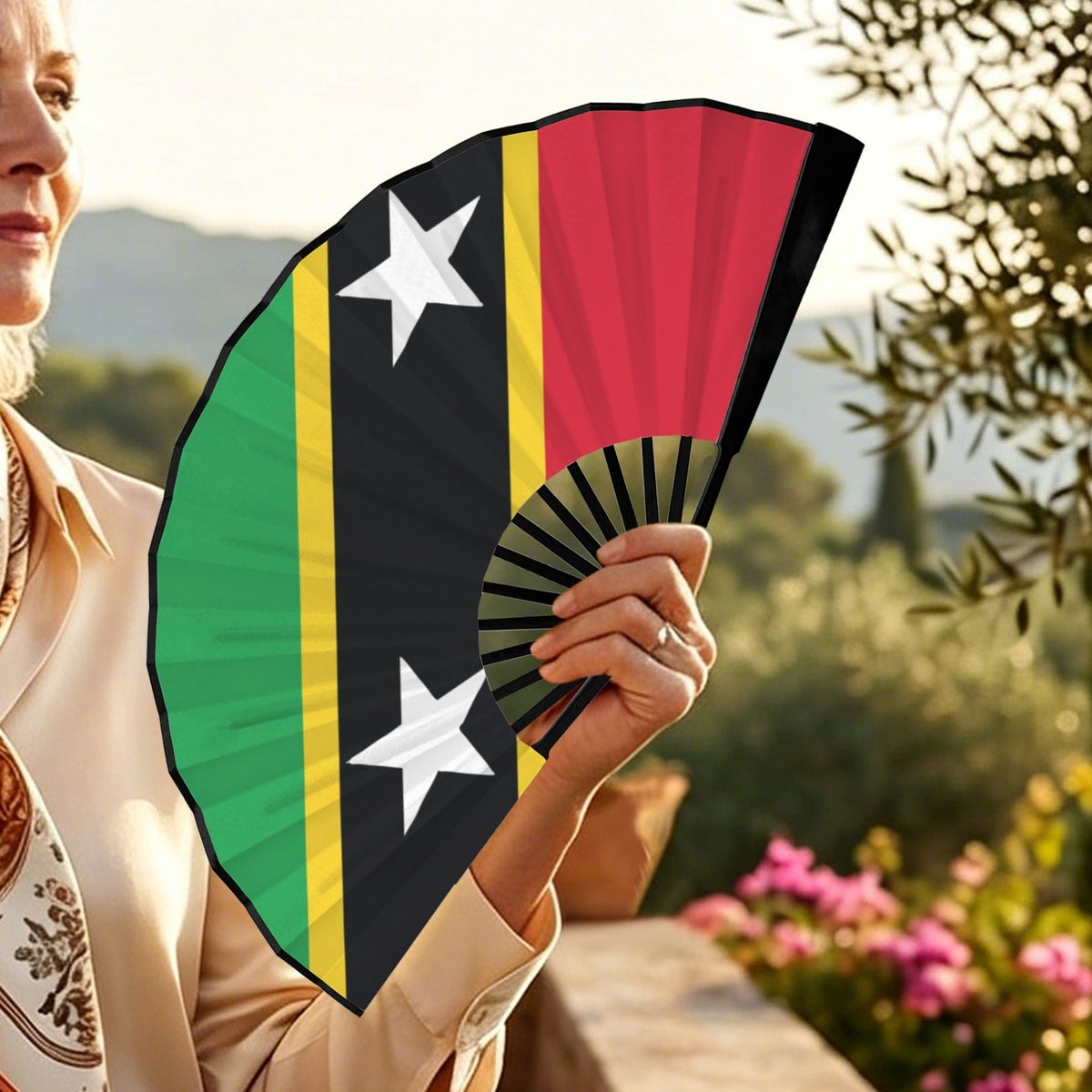 St Kitts Flag Double-Sided Custom Folding Fan - Conscious Apparel Store