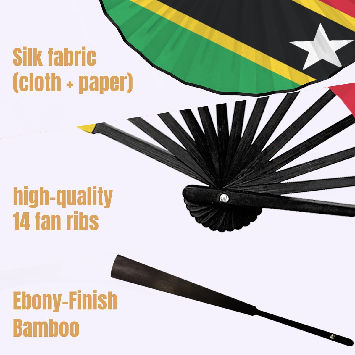 St Kitts Flag Double-Sided Custom Folding Fan - Conscious Apparel Store