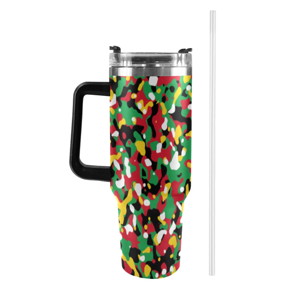 St Kitts & Nevis Flag Camo 40oz Tumbler with Black Handle - Conscious Apparel Store