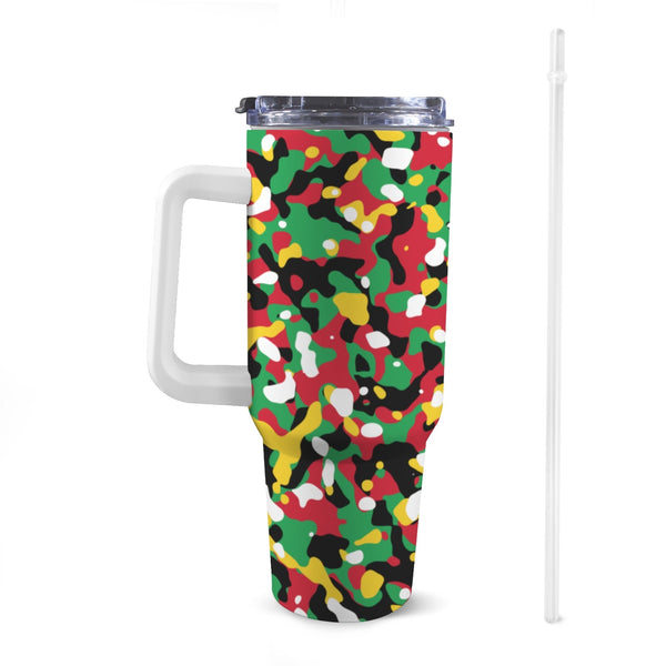 St Kitts & Nevis Flag Camo 40oz Tumbler with White Handle - Conscious Apparel Store
