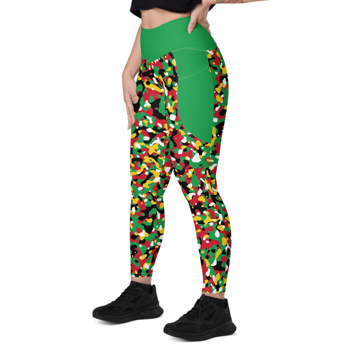 St Kitts & Nevis Flag Camo (Green) Leggings with pockets - Conscious Apparel Store