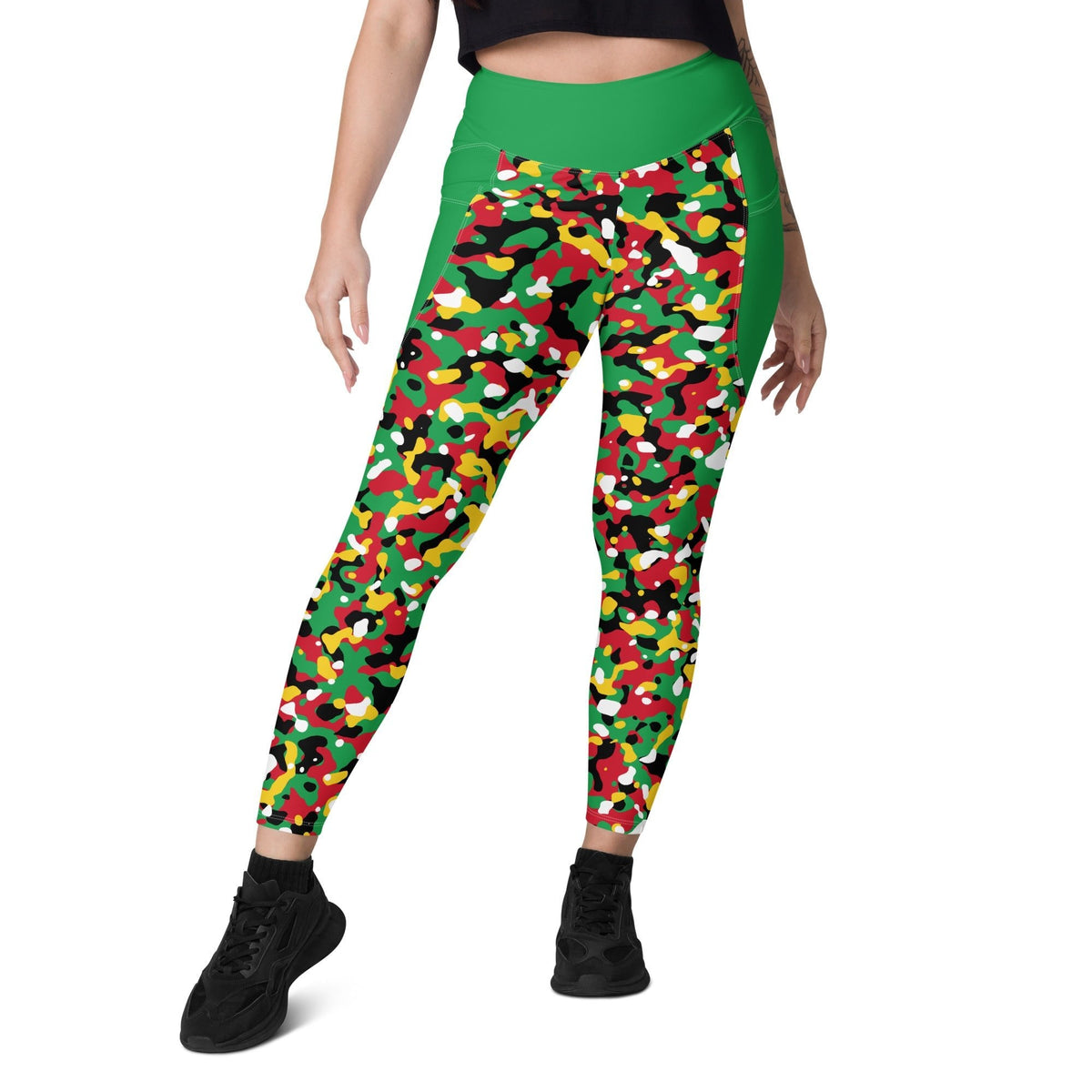 St Kitts & Nevis Flag Camo (Green) Leggings with pockets - Conscious Apparel Store