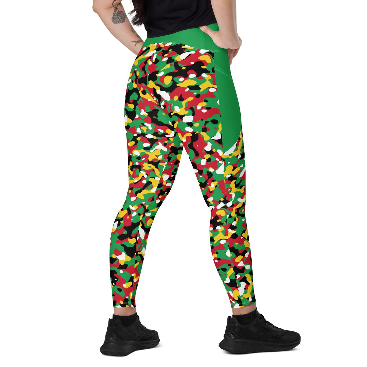 St Kitts & Nevis Flag Camo (Green) Leggings with pockets - Conscious Apparel Store