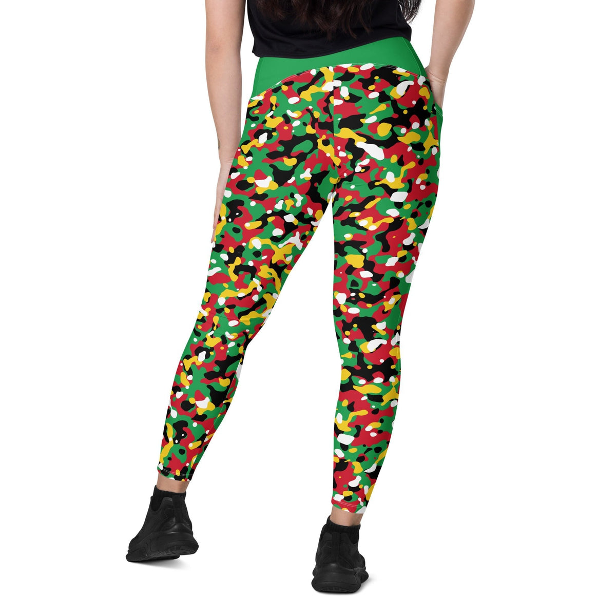 St Kitts & Nevis Flag Camo (Green) Leggings with pockets - Conscious Apparel Store