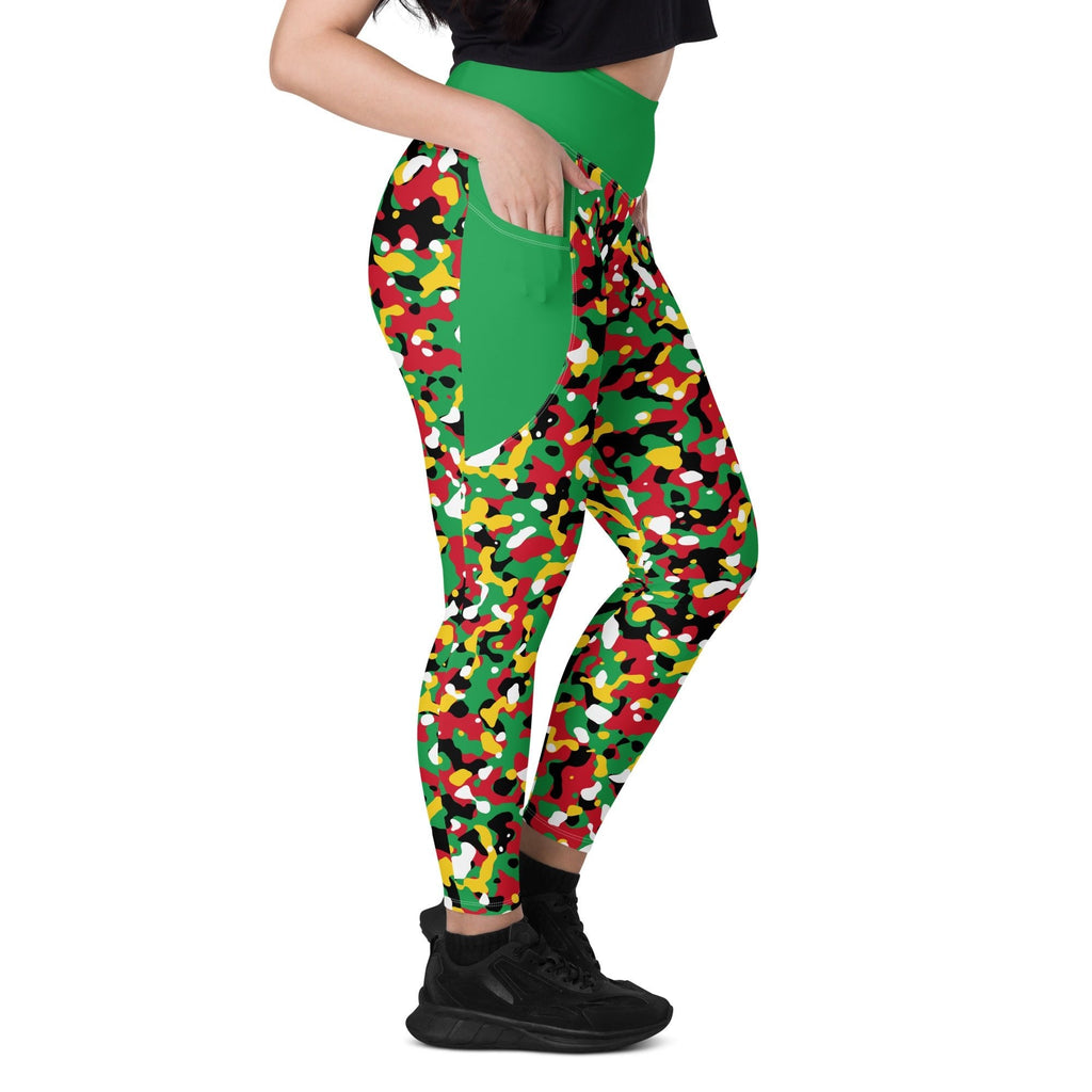 St Kitts & Nevis Flag Camo (Green) Leggings with pockets - Conscious Apparel Store