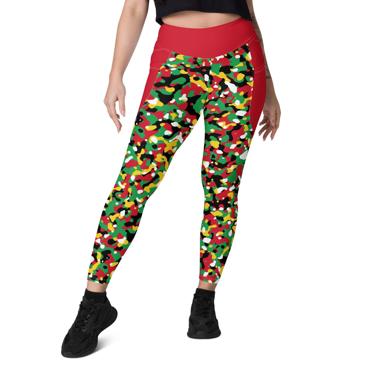 St Kitts & Nevis Flag Camo (Red) Leggings with pockets - Conscious Apparel Store