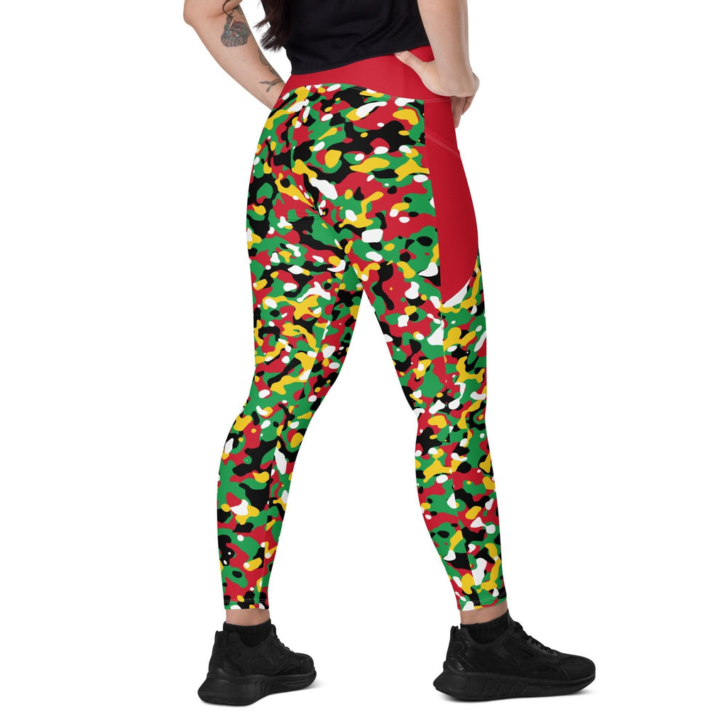 St Kitts & Nevis Flag Camo (Red) Leggings with pockets - Conscious Apparel Store