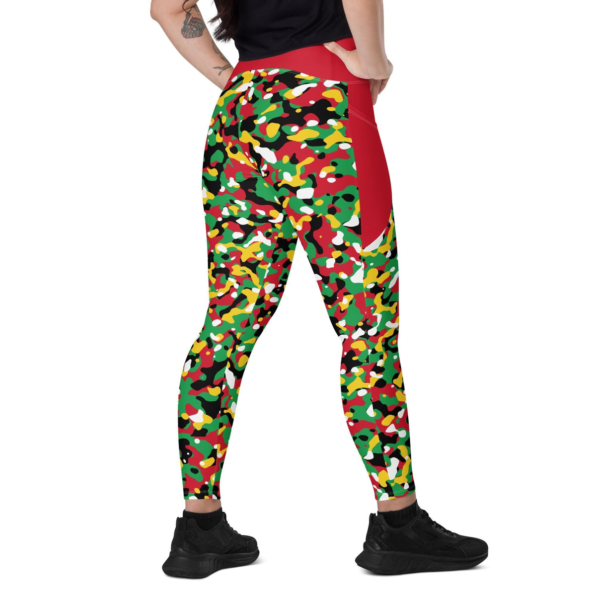 St Kitts & Nevis Flag Camo (Red) Leggings with pockets - Conscious Apparel Store