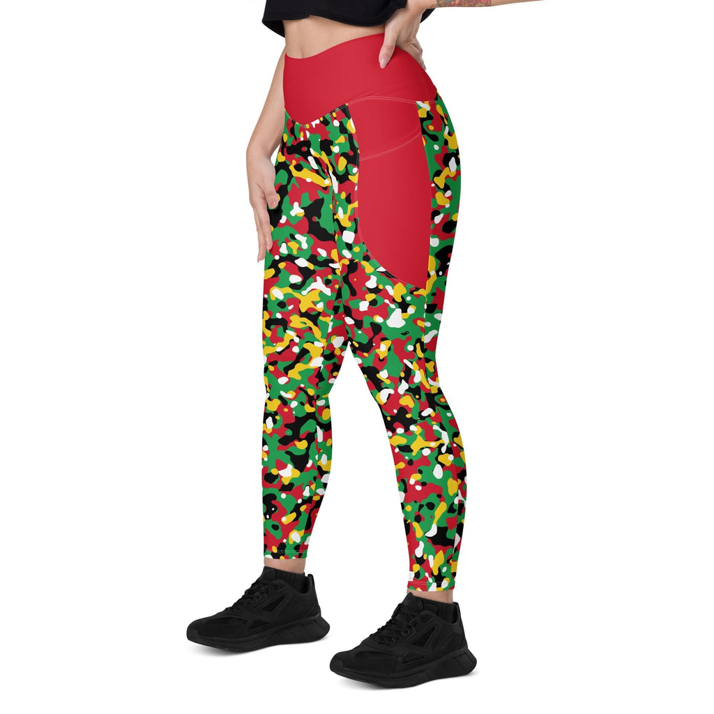 St Kitts & Nevis Flag Camo (Red) Leggings with pockets - Conscious Apparel Store