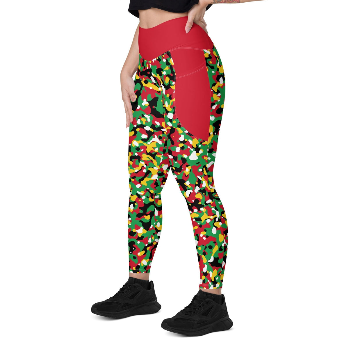 St Kitts & Nevis Flag Camo (Red) Leggings with pockets - Conscious Apparel Store