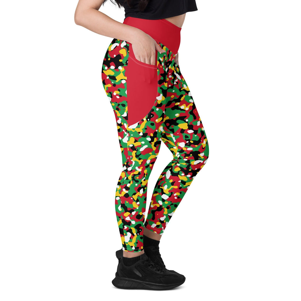 St Kitts & Nevis Flag Camo (Red) Leggings with pockets - Conscious Apparel Store