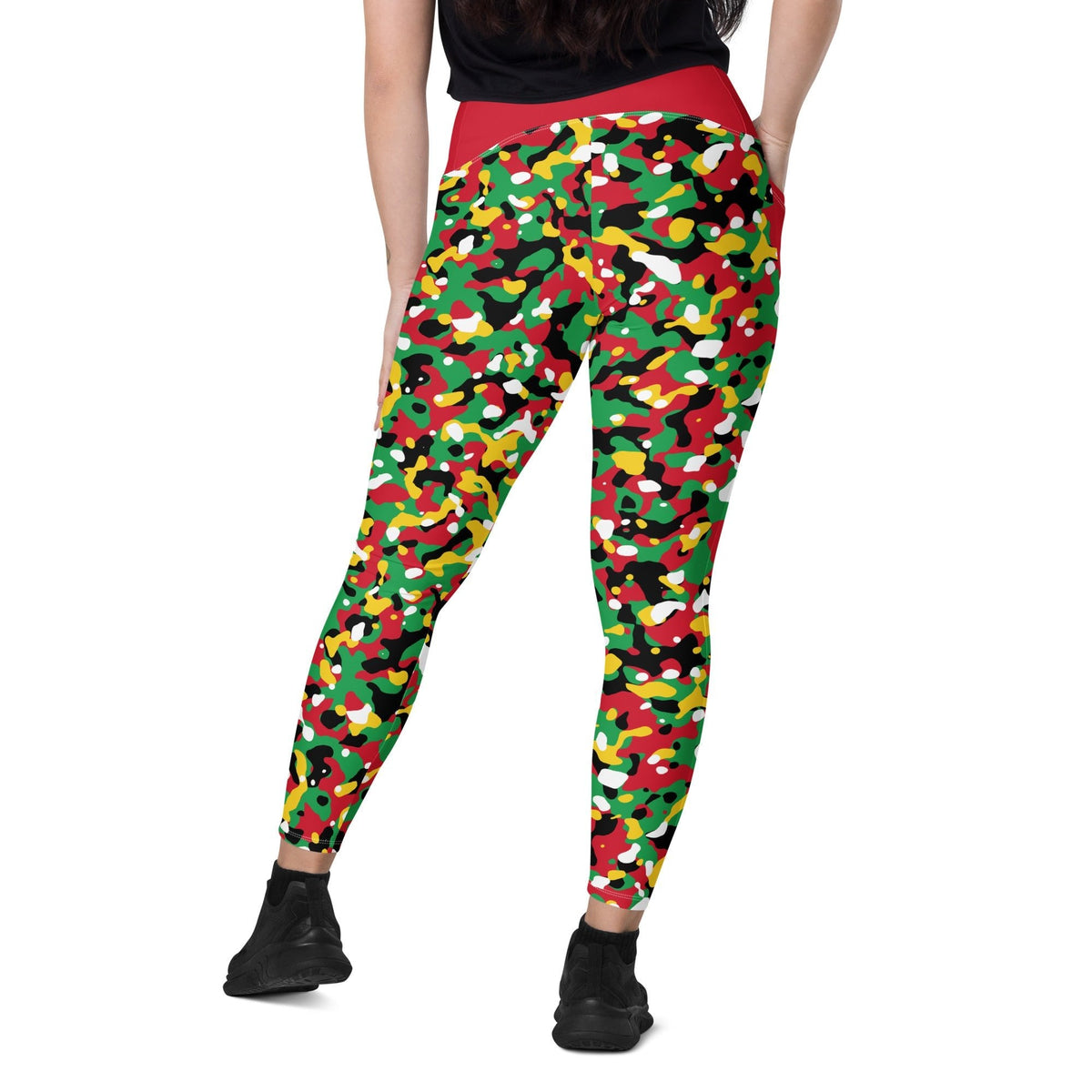 St Kitts & Nevis Flag Camo (Red) Leggings with pockets - Conscious Apparel Store