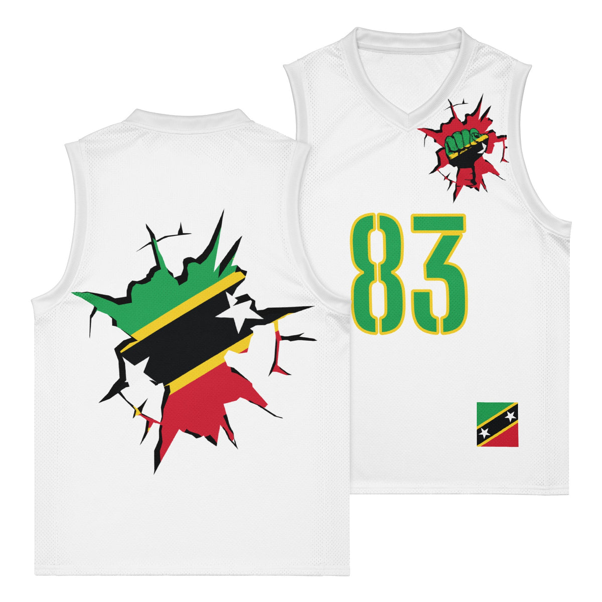 St Kitts & Nevis Flag (White) Premium Sport Jersey Tank Top - Conscious Apparel Store
