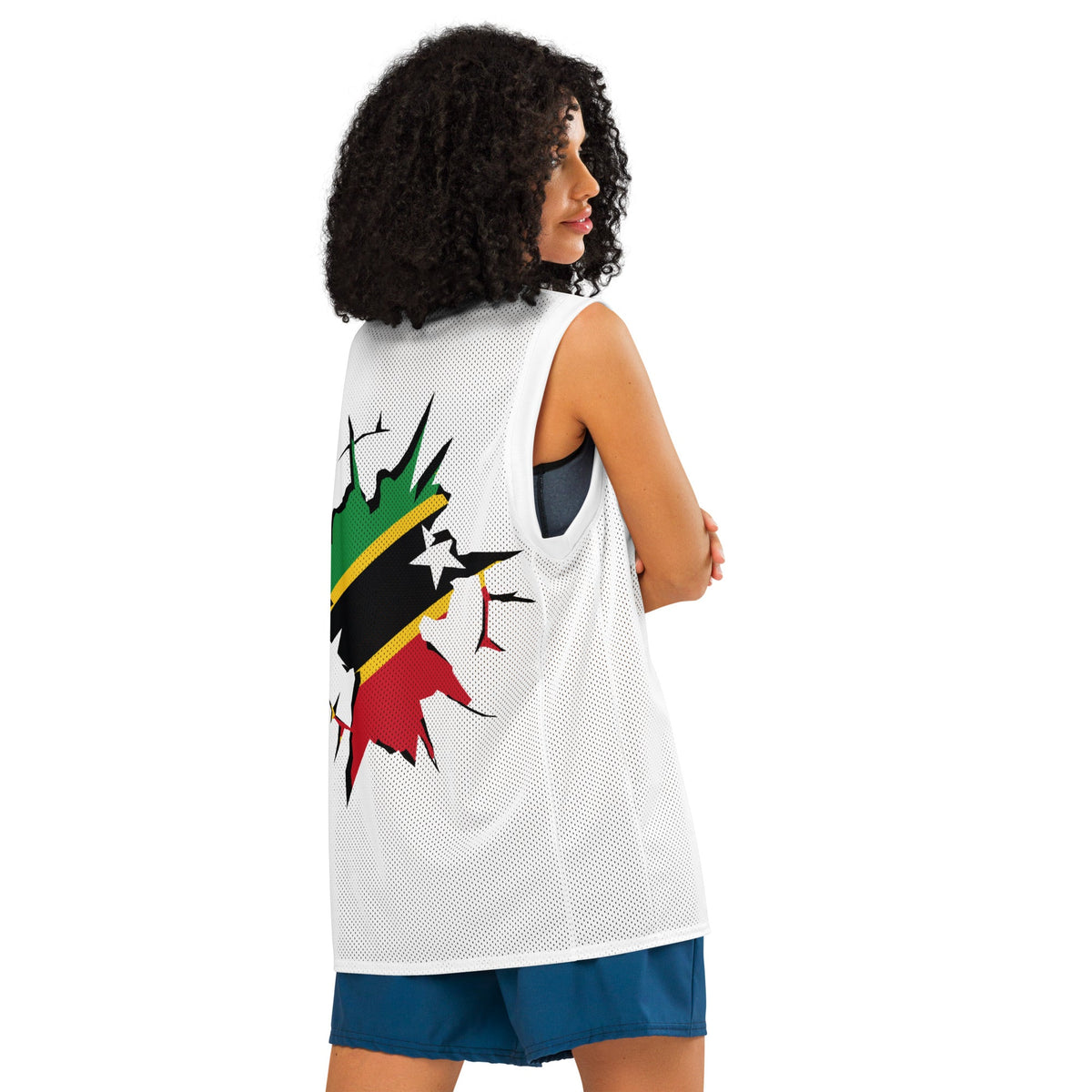St Kitts & Nevis Flag (White) Premium Sport Jersey Tank Top - Conscious Apparel Store