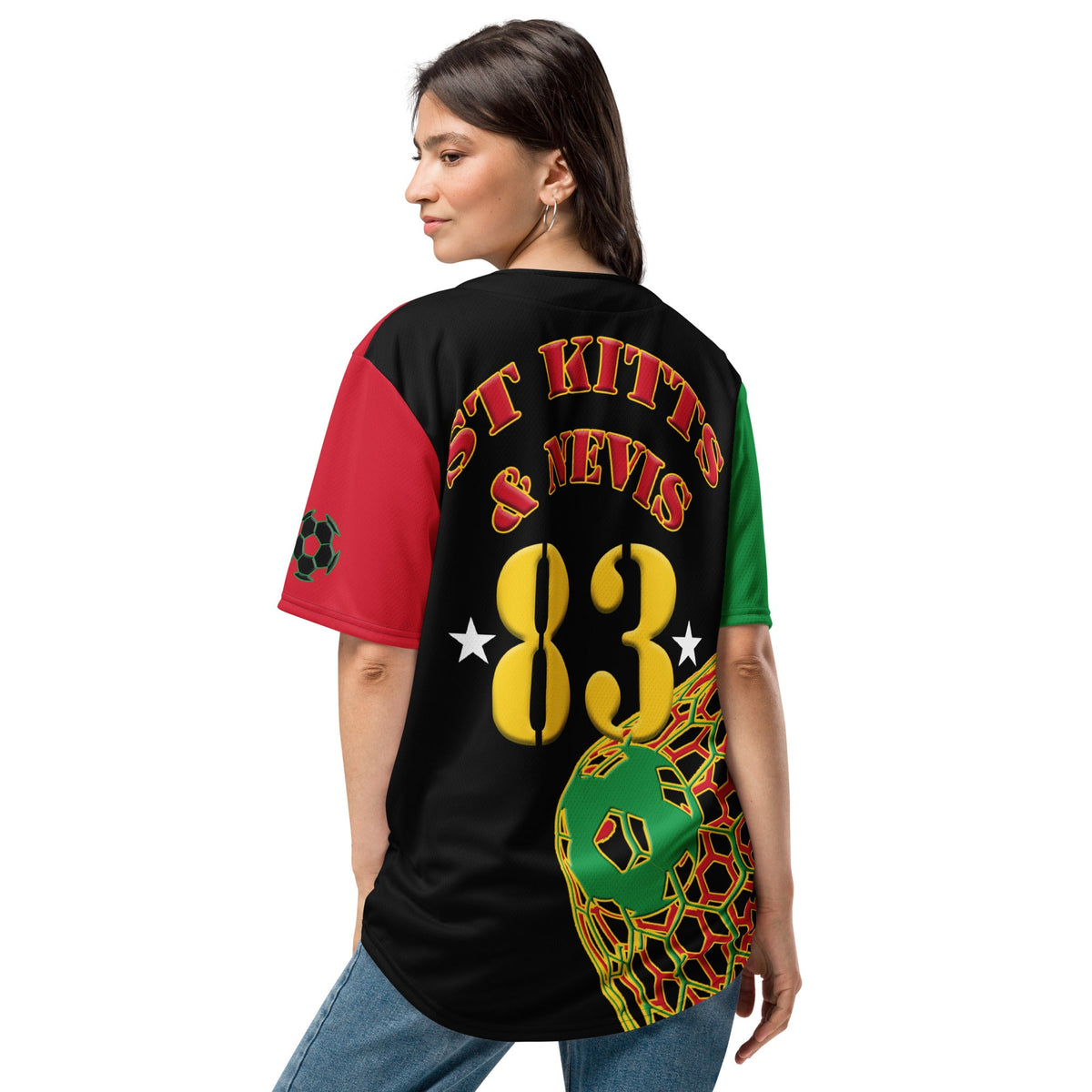 St Kitts & Nevis Football Themed Button-Down Sport Jersey - Conscious Apparel Store