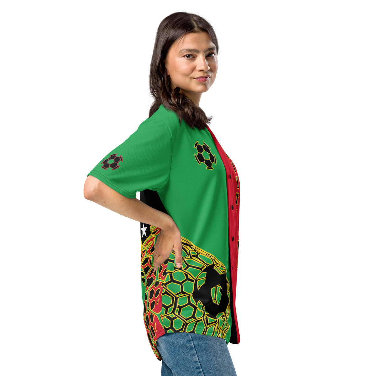 St Kitts & Nevis Football Themed Button-Down Sport Jersey - Conscious Apparel Store