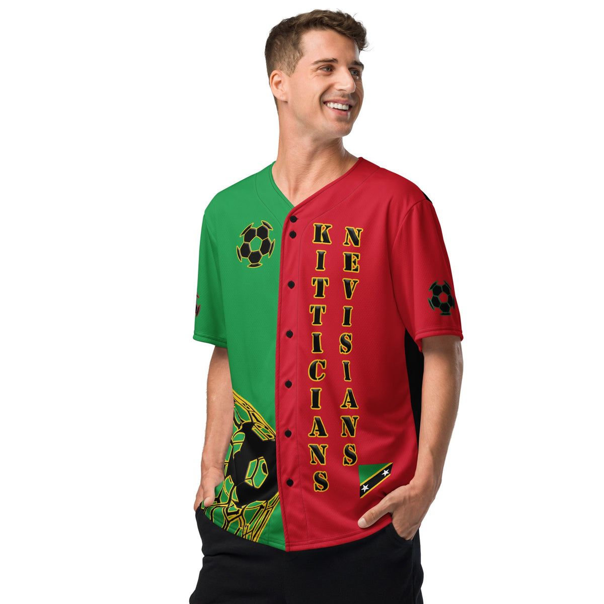 St Kitts & Nevis Football Themed Button-Down Sport Jersey - Conscious Apparel Store