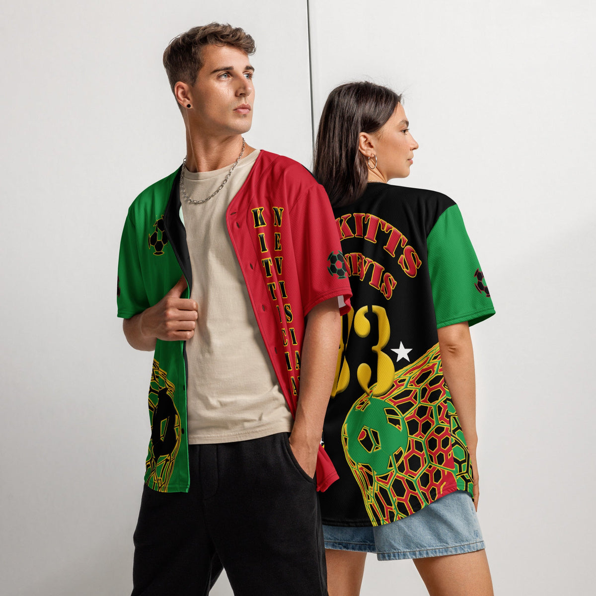 St Kitts & Nevis Football Themed Button-Down Sport Jersey - Conscious Apparel Store