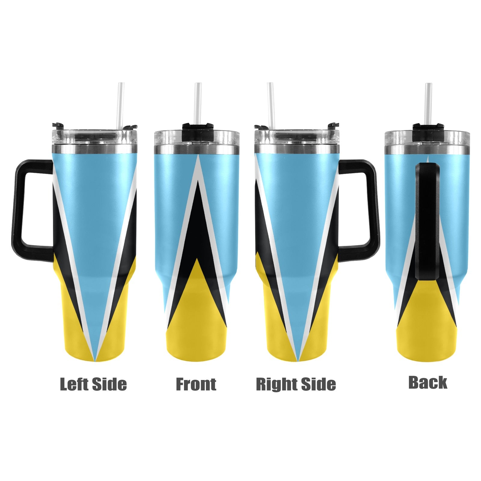 St Lucia Flag 40oz Tumbler with Black Handle - Conscious Apparel Store